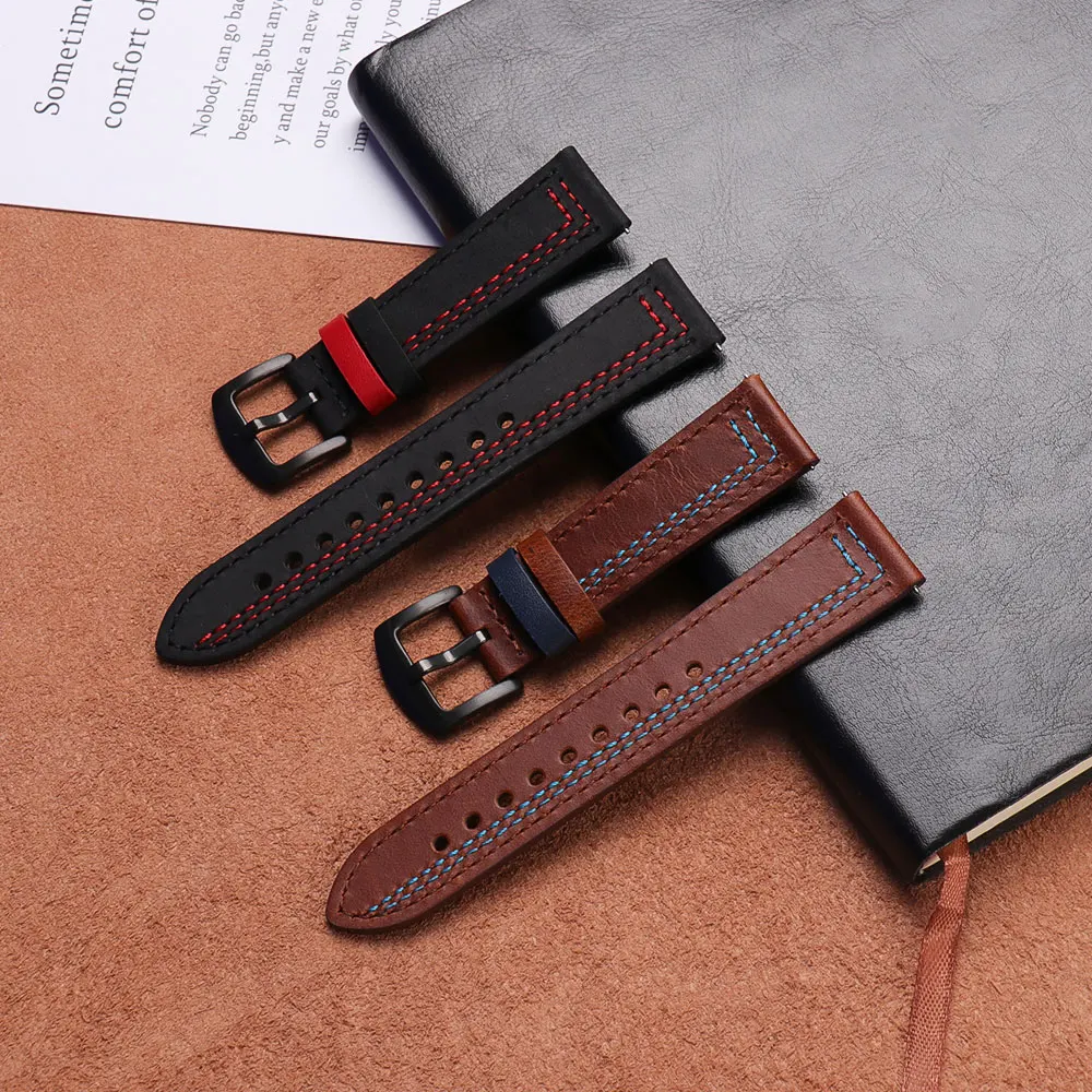 Premium Crazy Horse Leather Universal Watch Strap, 20mm-22mm Adjustable Band