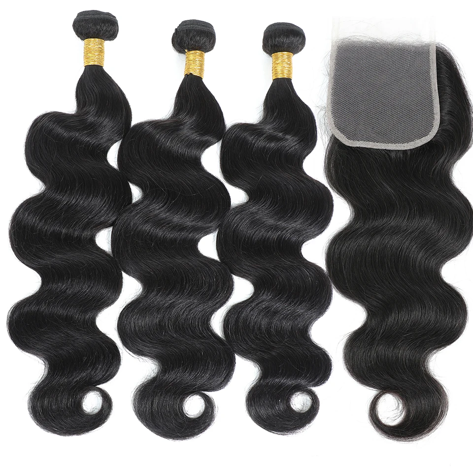 Body Wave Human Hair Bundle With 4x4 13x4 HD Closure Frontal Hair Weave 3/4 Bundle With Closure 100% Remy Human human hair weave