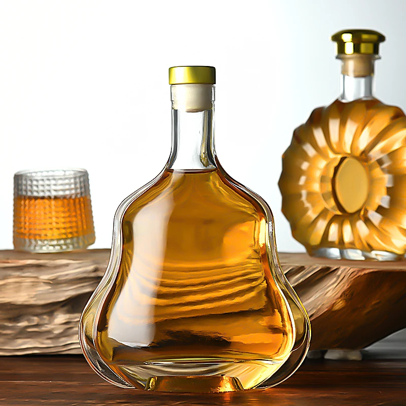 Thickened Empty 500ml/750ml Patterns Glass Bottle with Bottle plug - Airtight for Wine, Whiskey, Homemade Fruit Alcohol Storage 6