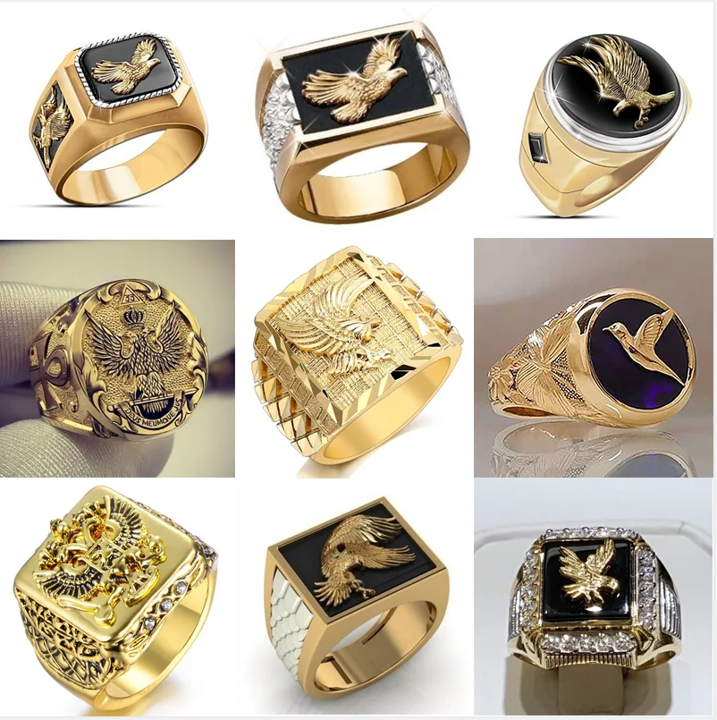 Eagle Collection ! Domineering Metal Eagle Men's Ring Punk Style Enamel Animal Male Rings Jewelry Hand Accessories Size 6-13