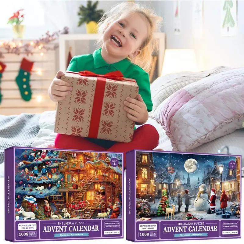 

24 Parts 1008 Pieces Jigsaw Puzzles Decompress Countdown to Christmas durable Educational Toy Gift for Celebration Holiday