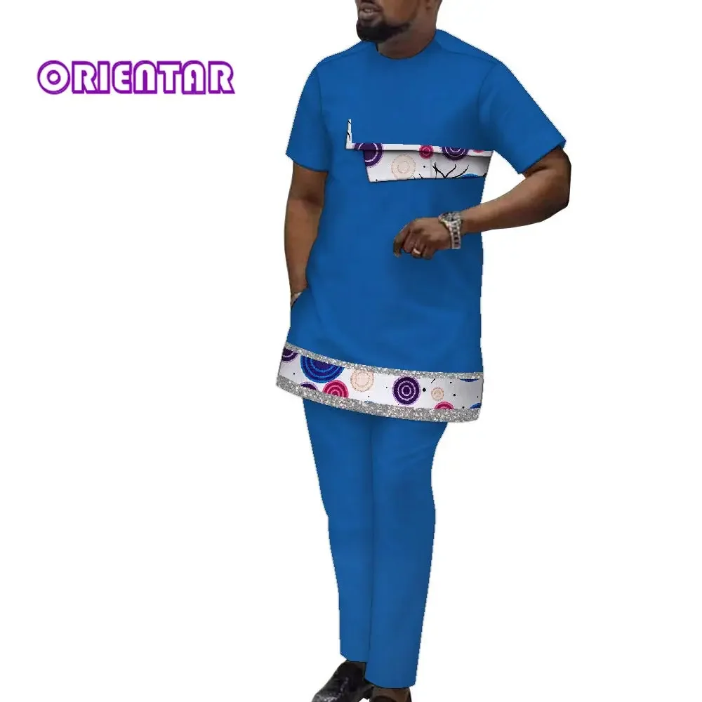 

Casual African Outfit Men 2 Pieces Set Short Sleeve Shirt and Long Pants Men African Pants Set Dashiki Shirt Trousers WYN1589