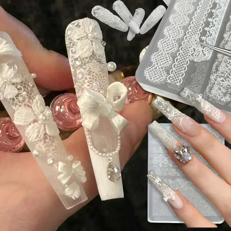 3D 레이스 디자인 릴리프 실리콘 네일 아트 몰드 섹시 로즈 프렌치 패턴 화이트 레이스 릴리프 네일 템플릿 DIY 네일 데코레이션 몰드