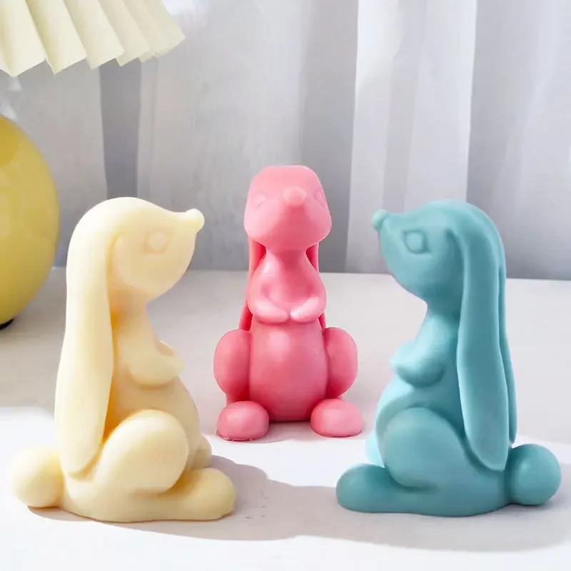 Silicone mold DIY Rabbit Candle Silicone mold 3D Rabbit Plaster Crafts Animal Resin mold Handmade soap chocolate cake tools for Easter gifts