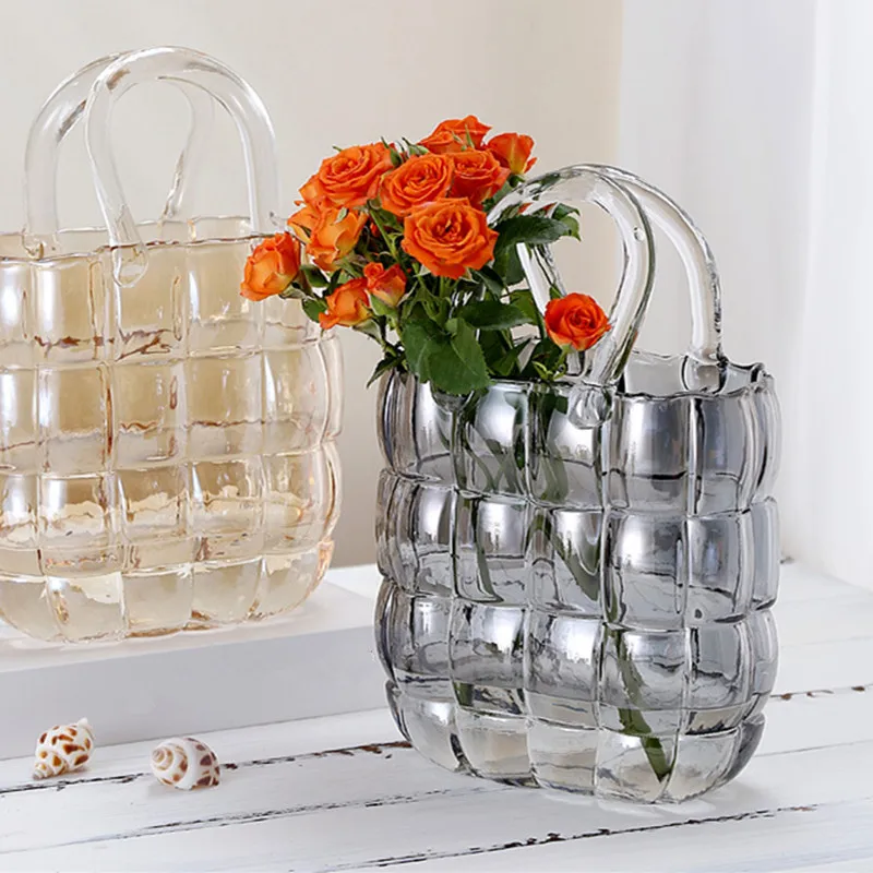 Purse Vase Handbag Vase Clear Wide Mouth Glass Bag Flower Pot Aquatic Plant Fish Tank Garden Office Wedding Home Table Decor