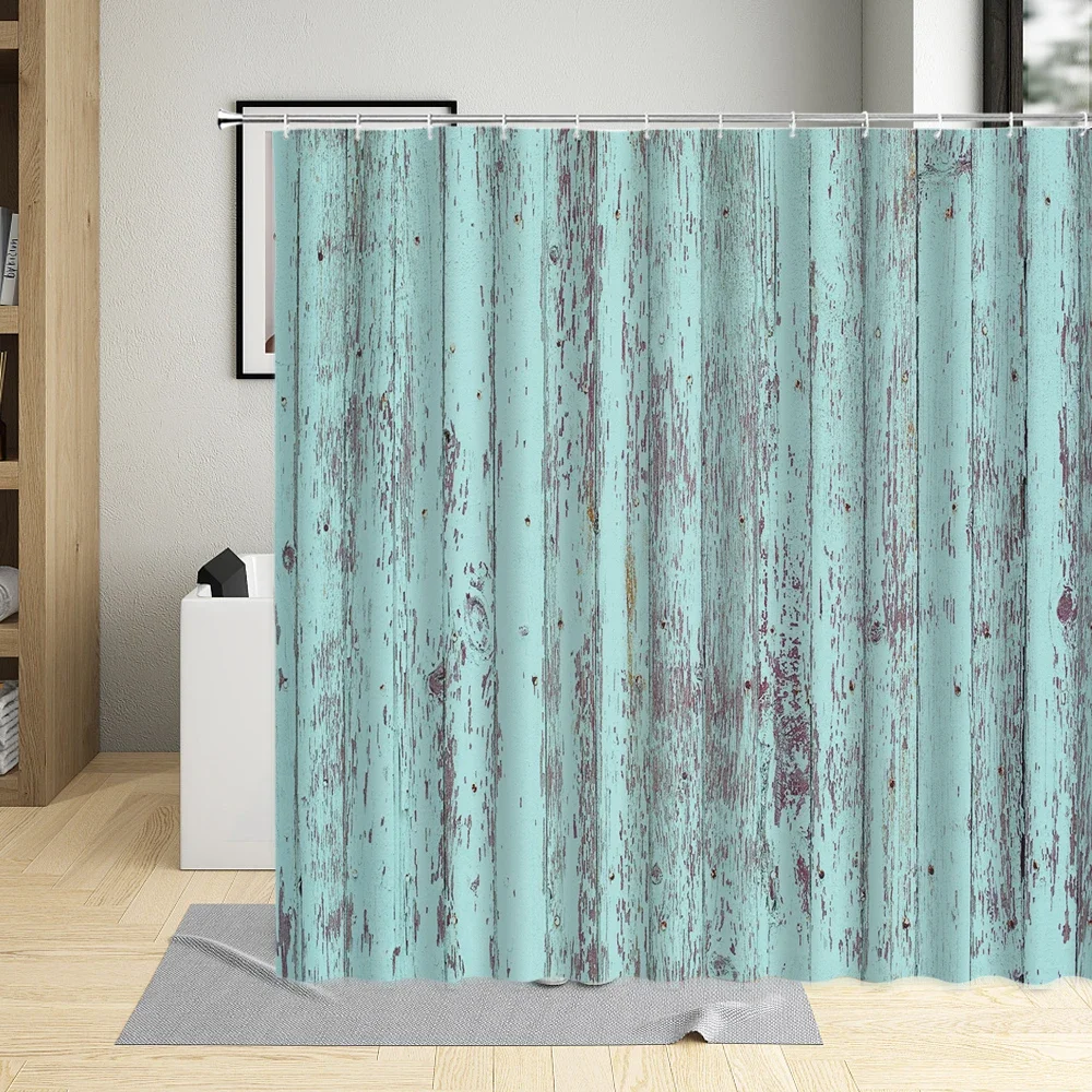

Green Wood Grain Geometric Printing Bath Curtains Polyester Fabric Waterproof Shower Curtain For Home Bathroom Decor With Hooks