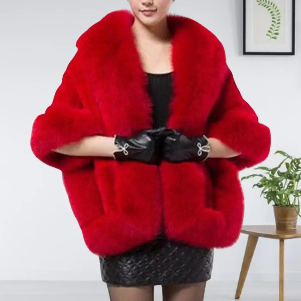

Thickened Faux Fur Shawl Solid Color Cape Coat Loose Fit Winter Wedding Bridal Coat for Banquet