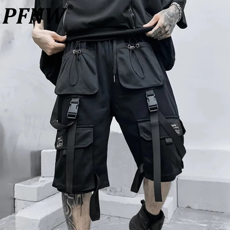

PFNW Spring Summer Men's Sport Casual Drawstring Shorts Darkwear Cool Breathability Ribbon Tide Design Knee Length Pants 12A8660