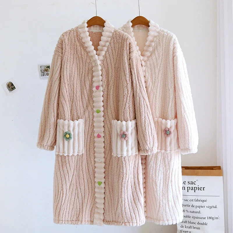 

Autumn Sleepwear For Sleeping Back Night Outfit Robe Women Pajama Woman Winter Bathrobe Pijama Thick Flannel Nightgowns New