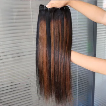 Highlight Virgin Remy Human Hair Bundle Double Weft Straight Wave 1B/30 Light Brown Piano Color Indian Human Hair Weave Black 1