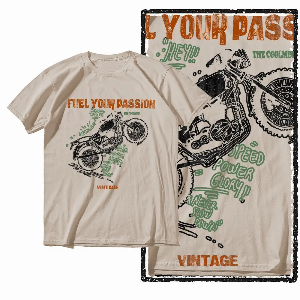 G72 Beige Baumwolle Herren-Motorrad-Grafik-T-Shirt mit O-Ausschnitt | Streetwear Big Size Cooles Herren-T-Shirt – Detail 2