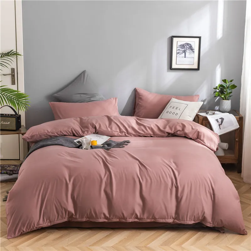 

Solid Color Bed Sheet Sets Queen Size housse de couette Luxury Bed Linen Set for Home Duvet Cover with Pillowcase Single Bed