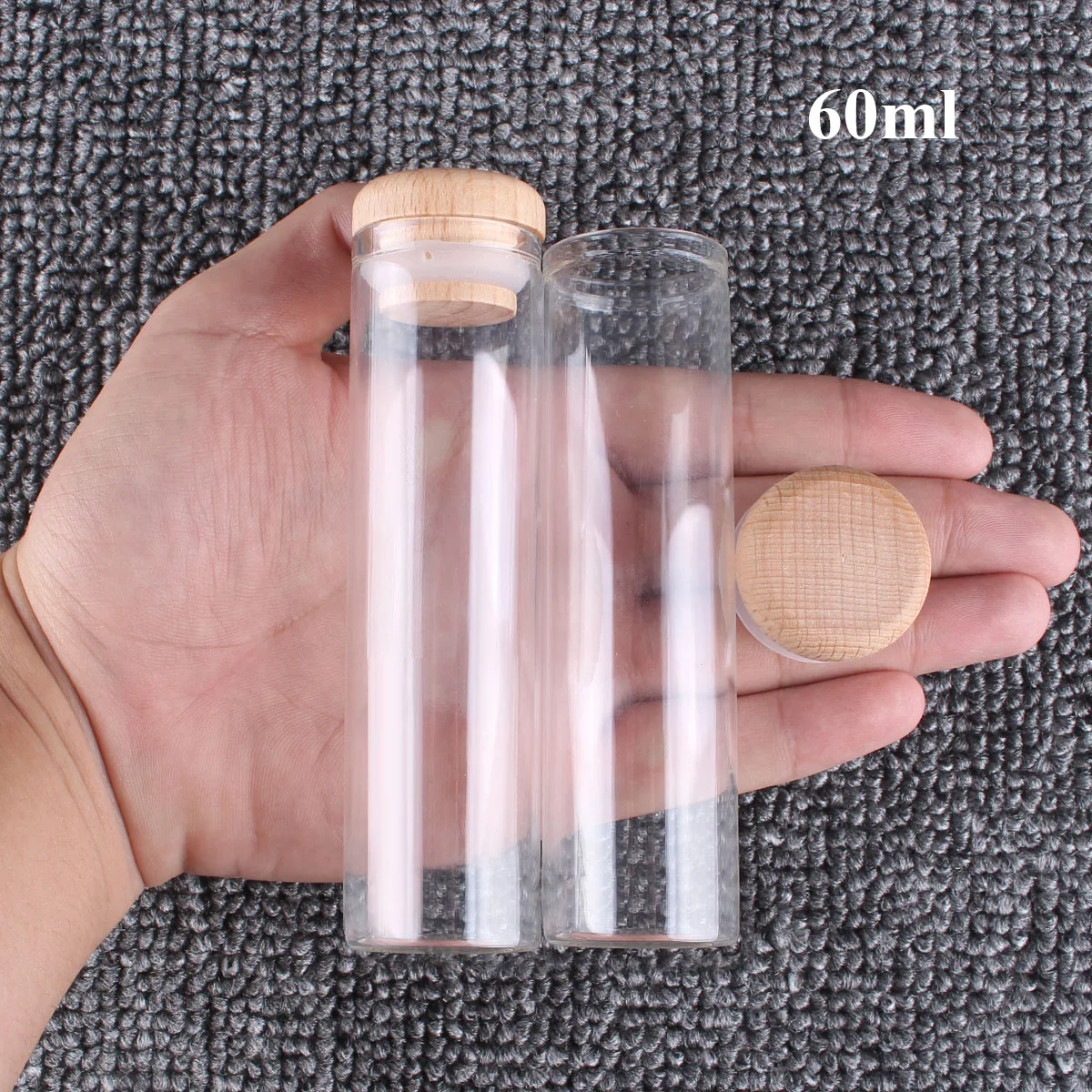 12 pieces/lot 10ml 15ml 20ml 25ml 30ml 40ml 45ml 50ml 60ml Glass Bottles with Solid Wood Caps Spice Jars Vessels DIY Art Crafts 4