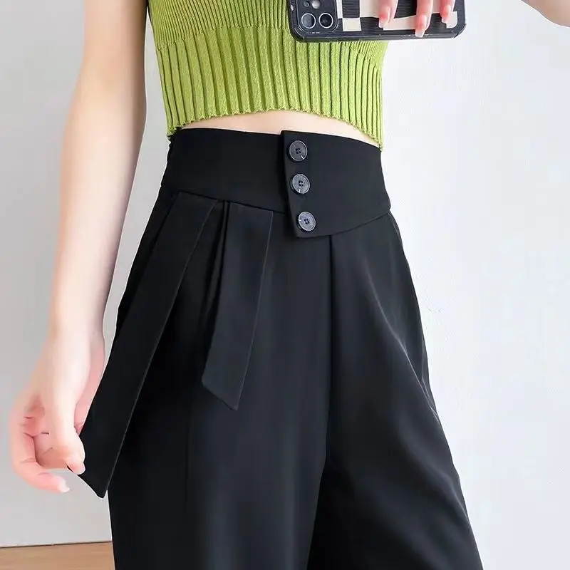 

2023 Autumn and Winter Women's Zipper Button Drawstring Pockets Patchwork High Waisted Fashion Casual Elegant Commuter Pants