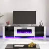 Fireplace TV Stand with 36" Fireplace, 70" Modern High Gloss Entertainment Center LED Lights, U-Shaped Legs TV Console Cabinet 2