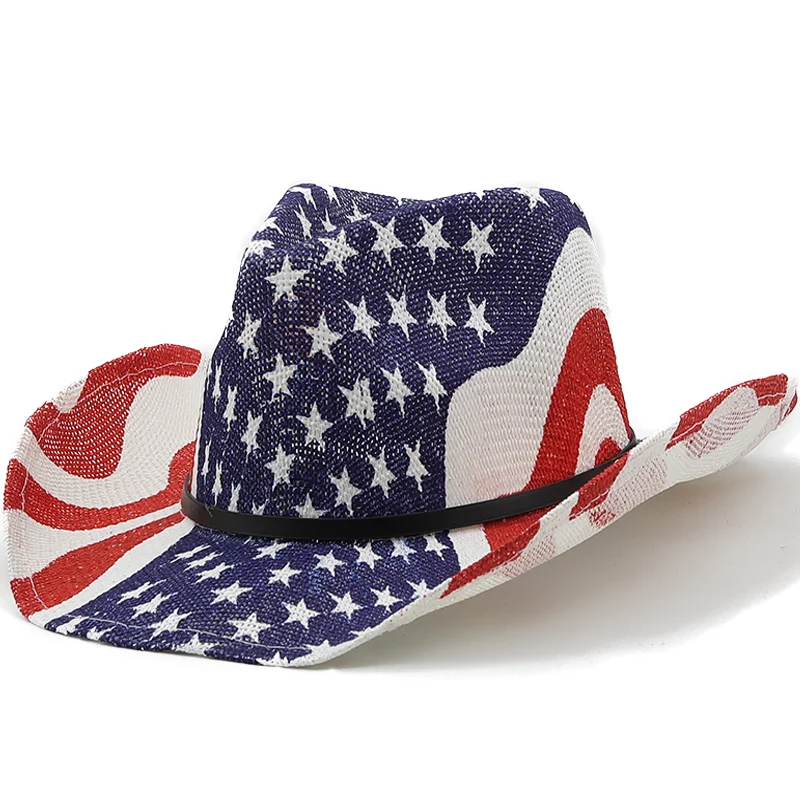 New Straw Hat Cowboy Men American Flag Retro Western Cowboy Hat Men