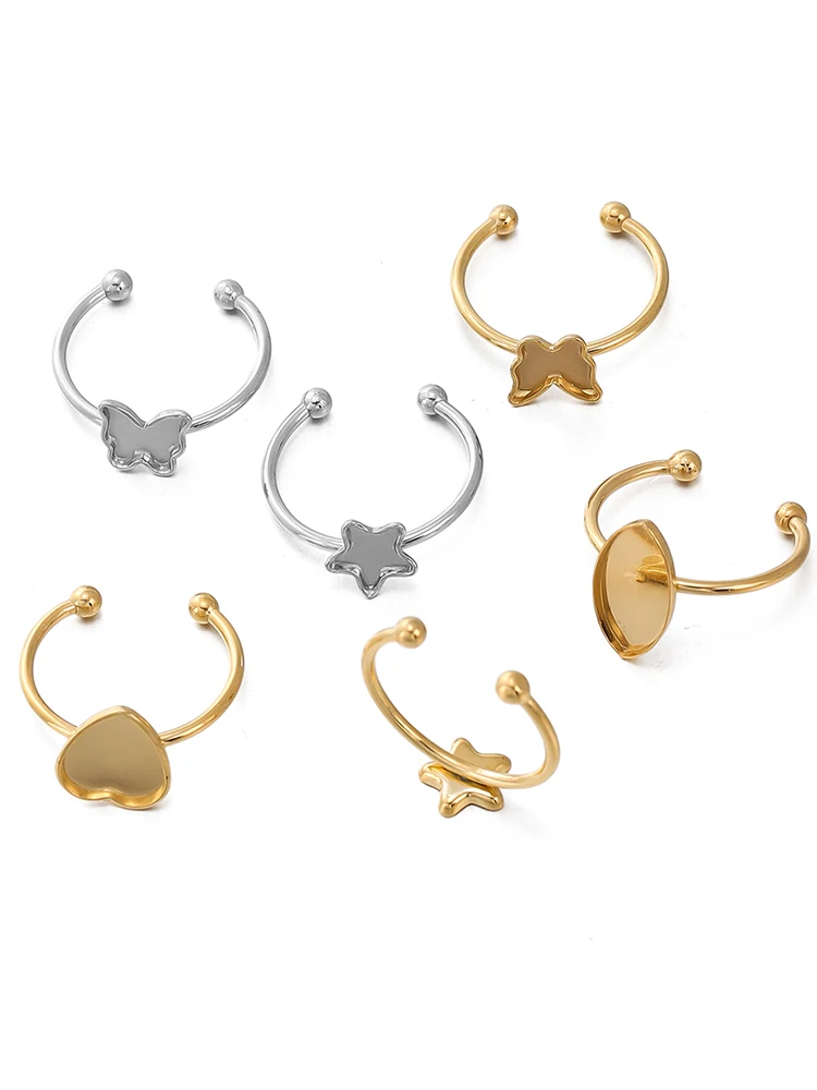 5 Stück goldfarbener offener Ring aus Edelstahl, Cabochon, Cameo, leere Tablett-Basisfassungen für DIY-Ringe, Schmuckherstellung, Zubehör – Detail 7