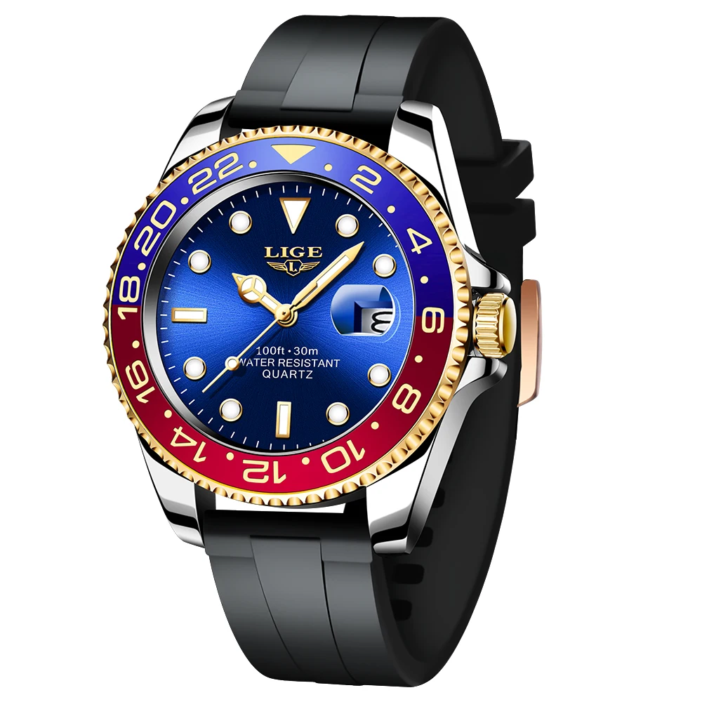 Elegant LIGE Men's Luminous Stainless Steel Quartz Luxury Watch - Waterproof Business Timepiece