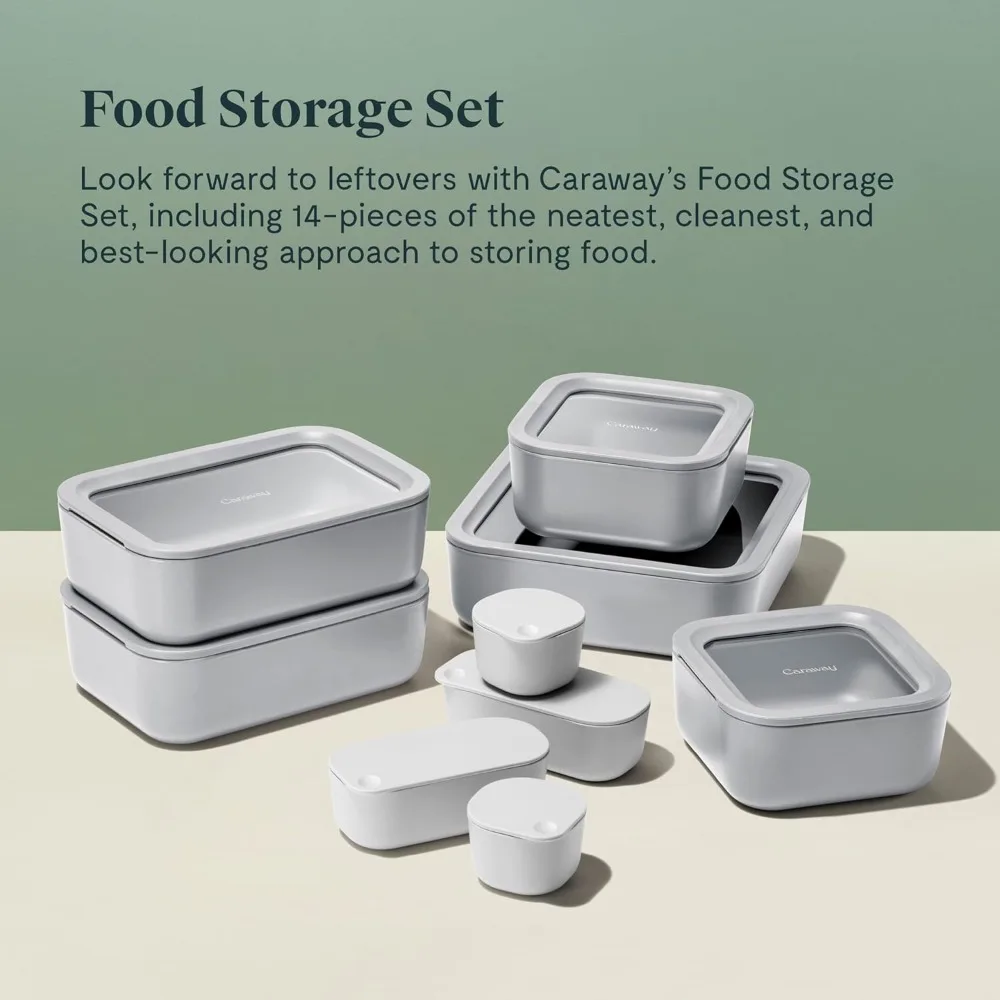 Glass Food Storage Set 14 Pieces Ceramic Coated Food Containers Easy to Store Non Toxic Lunch Box Containers