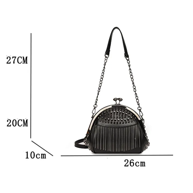 Women Handbags Rivet Tassel Fashion Shell Bag Korea Style Shoulder Messenger Chain High Quality Luxury Designer