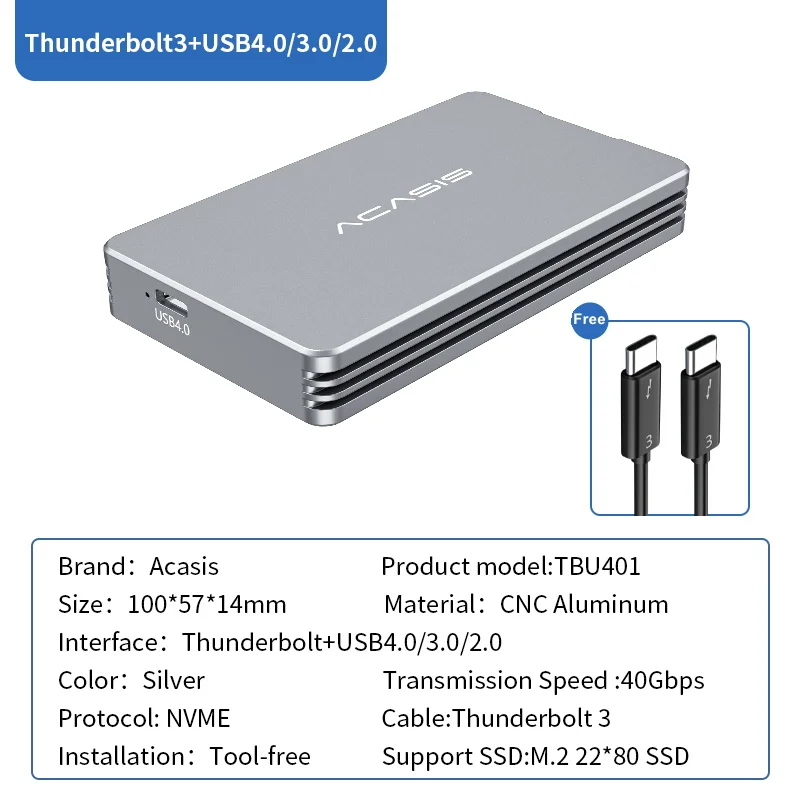 usb hdd enclosure Acasis Thunderbolt 3 40Gbps NVME M.2 SSD Enclosure 2TB Aluminum USB C with 40Gbps Thunder Bolt Thunderbolt 3 For Macbook hdd case usb 3.0 HDD Box Enclosures