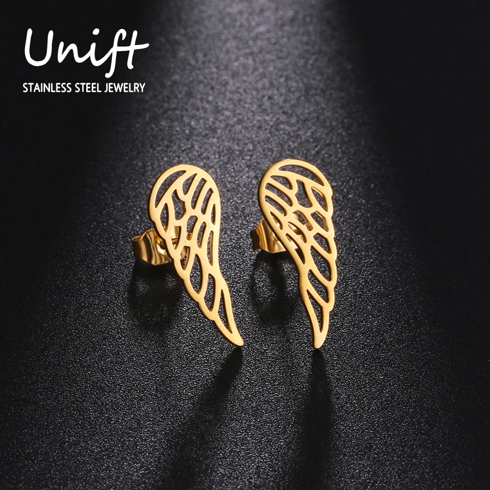 

Unift Позолоченные серьги-гвоздики в виде крыльев Ангела, женские геометрические серьги из нержавеющей стали, минималистичные украшения, подарок 2022