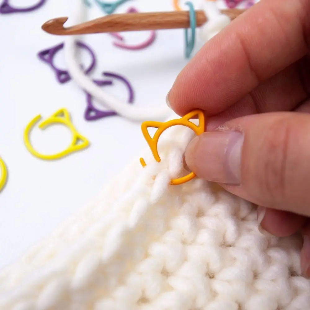 24Pcs Colorful Cat Ears Crochet Stitch Markers Metal Knitting Locking DIY Weaving Tools