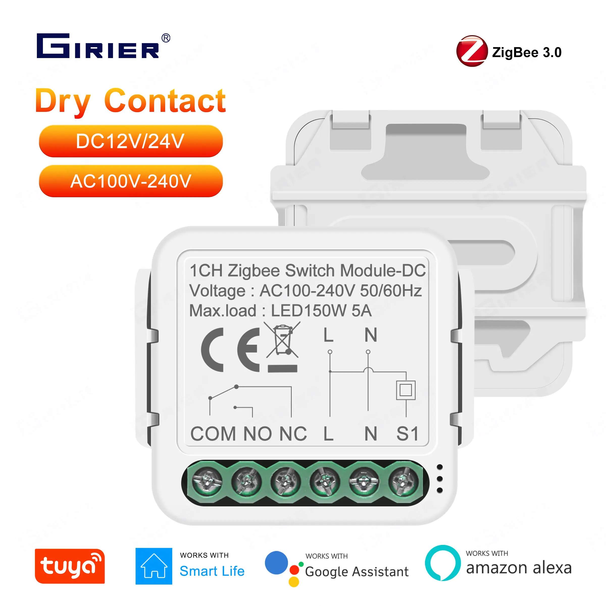 Zigbee Mini DIY Relay Switch werkt met Alexa & Google Home SmartThings, App en Voice Control, ZigBee Hub vereist, 16 A (2 stuks