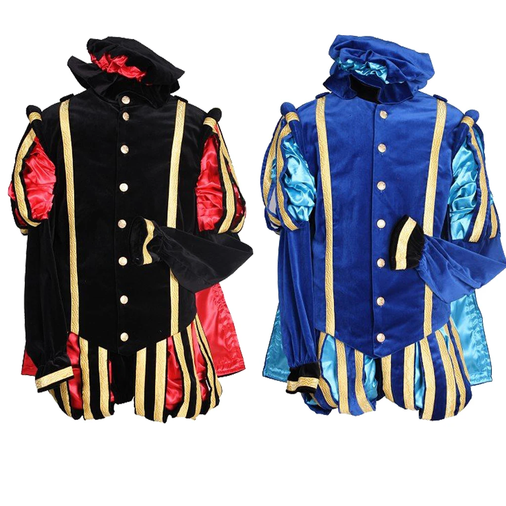 Costume Cosplay Elisabettiano Tudor Da Uomo Adulto Blu Rosso Abiti Con Mantello Cappello Tudor Kings Prince Uniforme Set Completo Su Misura