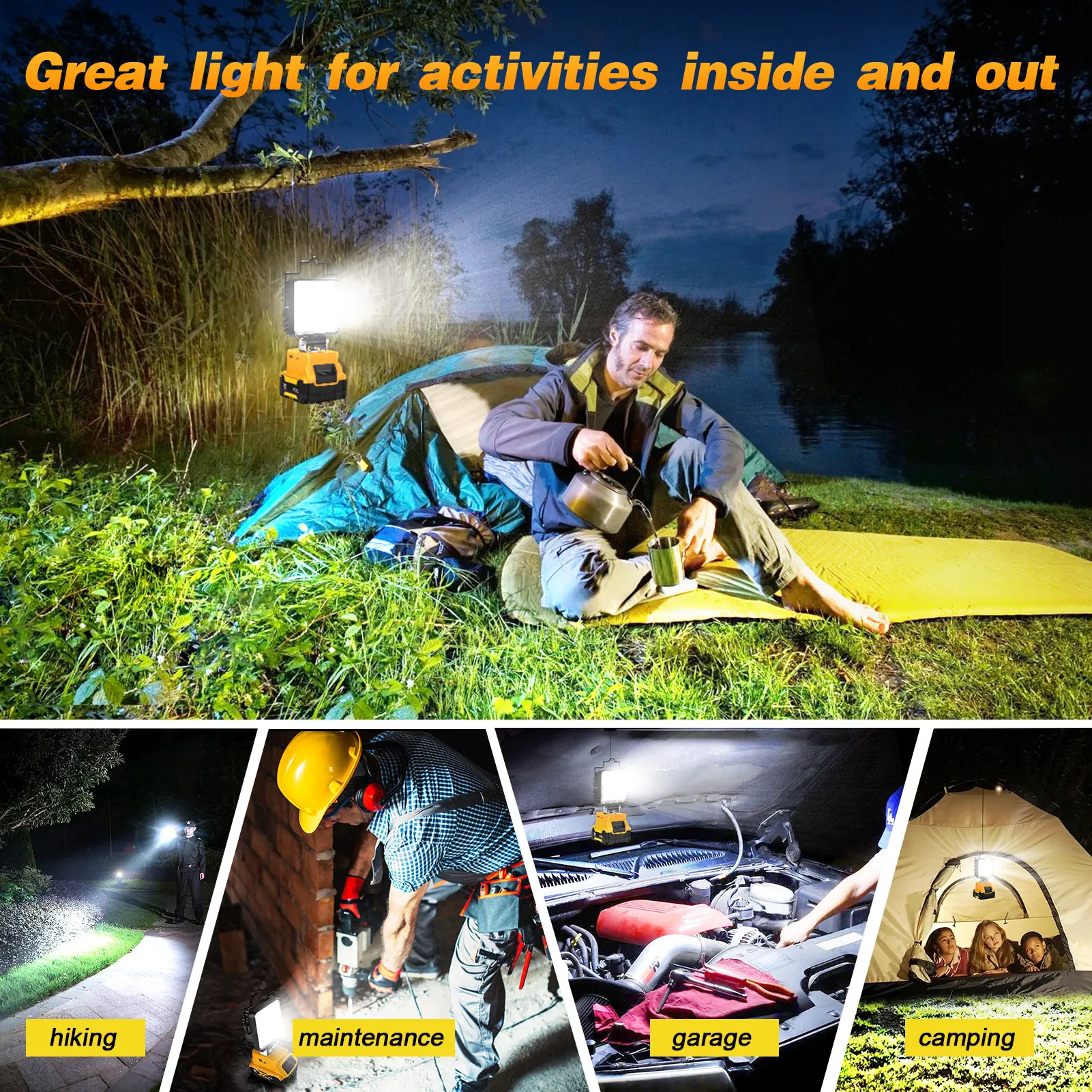 Portable 48W LED Work Light Cordless 360&deg; Adjustable Base Rechargeable for DeWalt No Battery