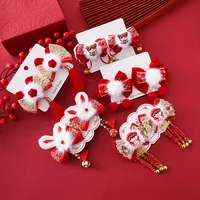 Kids New Year Headwear Chinese Style Hafu Plush Bow Kids Hair Clips Red Tassel Princess Girl Sided Clips Accessory New Year Gift 1