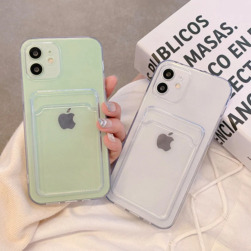 Universal Transparent Silicone Card Pocket Wallet Phone Case, Soft Protective Cover