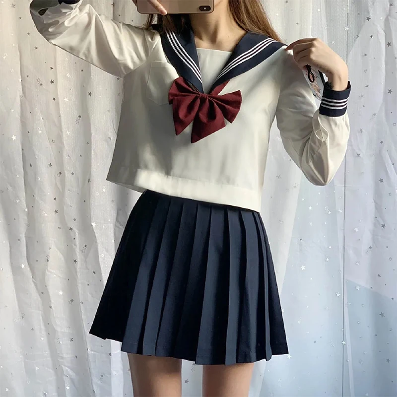 

Japanese College Style JK Uniform Suit Female Student White Long-Sleeved Short-Sleeved Top + Sexy High Waist Skirt
