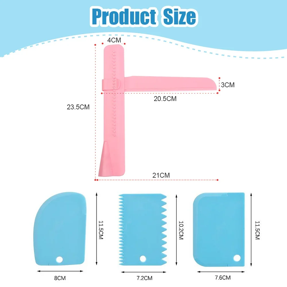 1/4Pcs Adjustable Screed Cake Scraper Fondant Spatula Cake Edge Smoother Cream Decorating Bakeware Tableware Kitchen Tool