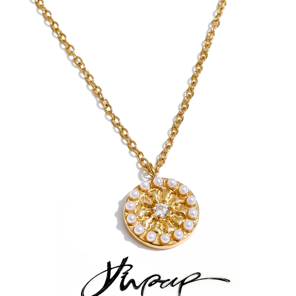 Yhpup Necklace and Earrings with Imitation Pearls and Zircon