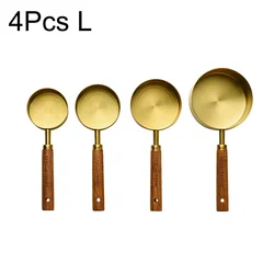Premium Wooden Handle Stainless Steel Measuring Cup and Spoon Set (4Pcs Gold L)