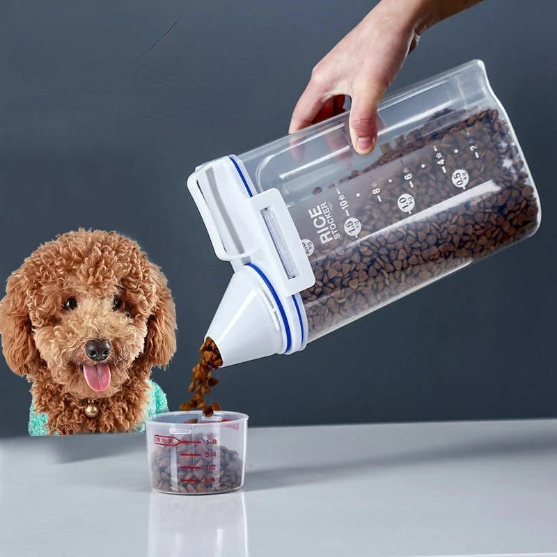 Food Pail Plastic Storage Tank with Measuring Cup Container Moisture Proof  Sealed Jar Pet Supplies Accessories 1.5/2 Liter - AliExpress