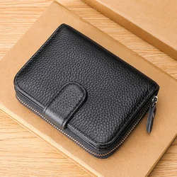 Multi - Functional Genuine Leather RFID Wallet with Card Holder and Zipper Closure (Black)