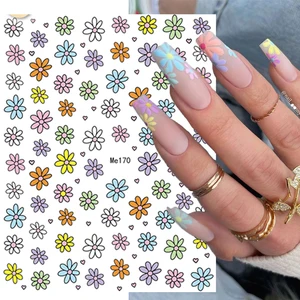 Elegant Daisy 3D Nail Sticker Decal Leaf Sunflower Cherry Geometry Slider Paper Summer Gel Polish Sticker Manicue Decoration