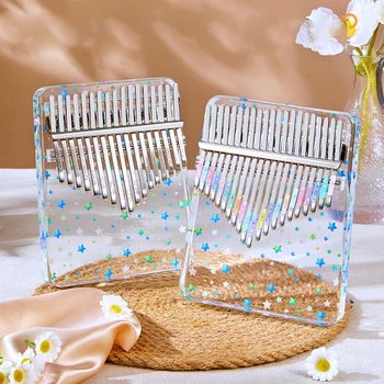 엄지 피아노 칼림바 휴대용 투명 아크릴 손가락 피아노, 조정 망치 포함, 어린이 및 초보자용 악기 선물