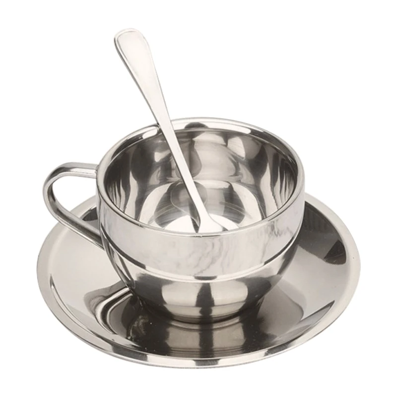 

Double Walls Insulated Coffee Mugs with Saucer and Spoon for Home Hot Milk