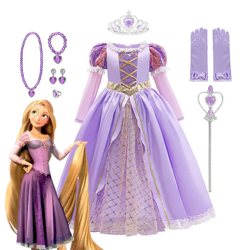 Disney Rapunzel Princess Dress for Children Birthday Carnival Halloween Party Fancy Girls Clothes Cosplay Tangled Costume Set|Dresses| - AliExpress