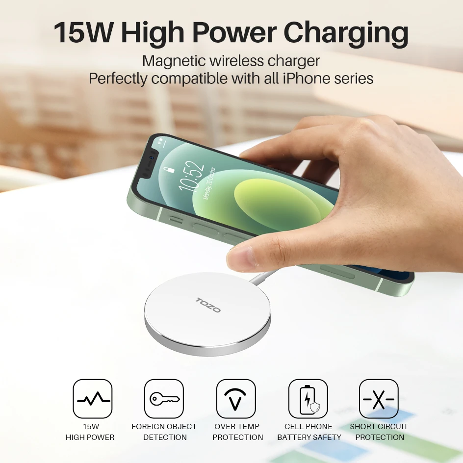TOZO W1 Wireless Charger 10W For iPhone 14 13 12 Series Phone Charger  Magnet Induction Charger For iPhone Charging|Wireless Chargers| - AliExpress