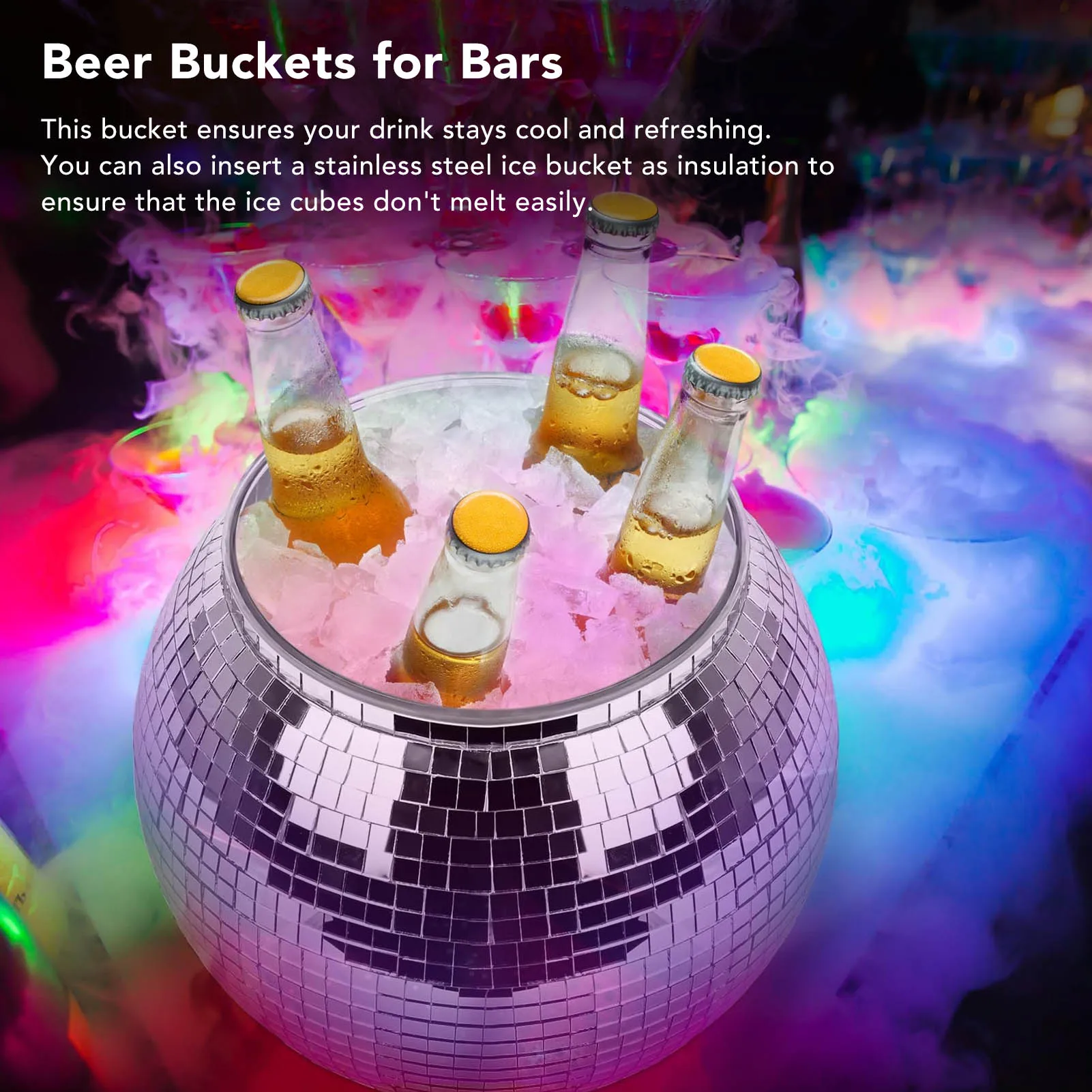 Ice Bucket Disco Ball Plastic Large Capacity Party Drink Bucket for Beer Cocktail Wine Silver