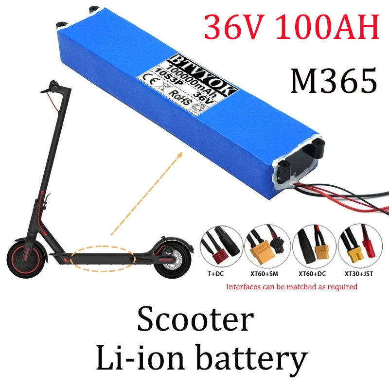 

36V 100Ah 18650 lithium battery pack 10S3P 250W-500W Same port 42V Electric Scooter M365 ebike Power Battery with BMS