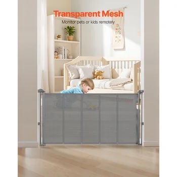 SucceBuy 55/71/110in Retractable Baby Gate 34in Tall Extends Wide Retractable Gate for Kids Pets Mesh Material Easy to Install 2