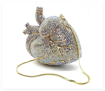 XIYUAN Women Heart Shape Crystals Evening Bag Wedding Party Diamond Clutch Purse Rhinestone Handbags Bridal Diamond Wallet 1