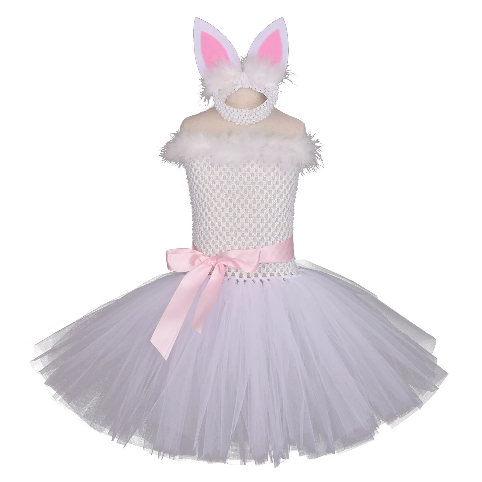 

White Bunny Girl Costume Toddler Kids Rabbit Tutu Dress Outfits for Baby Girls New Year Birthday Dresses Easter Holiday Clothes
