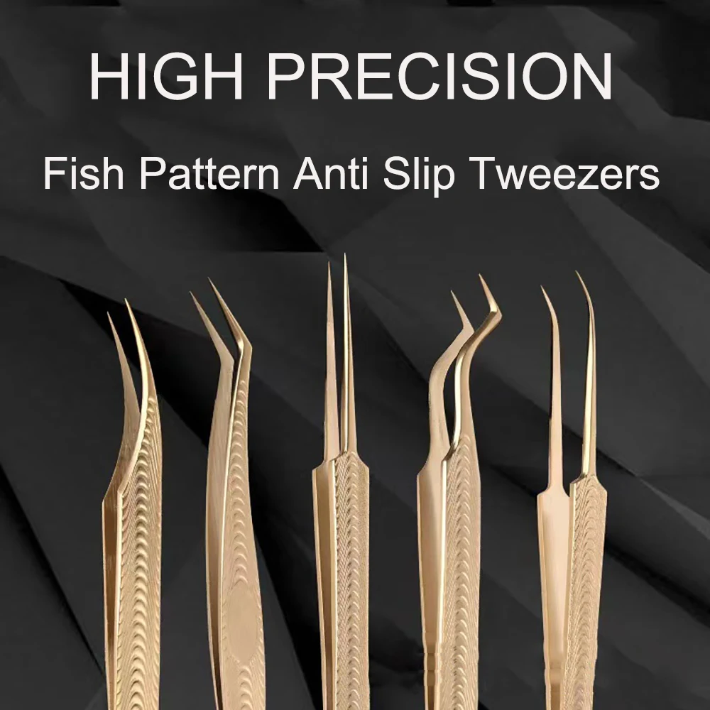 Eyelash Tweezers Eyelash Tweezers Professional Golden Stainless Steel High Precision Tweezer for Volume Fans Lashes Extensions Makeup Tools