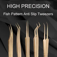 Eyelash Tweezers Professional Golden Stainless Steel High Precision Tweezer for Volume Fans Lashes Extensions Makeup Tools 2